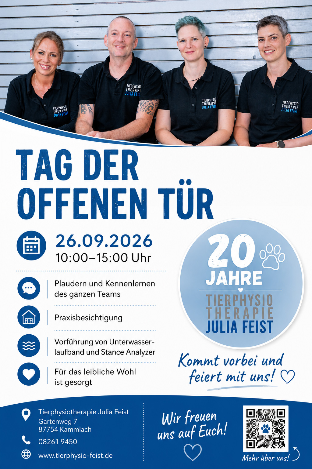 Flyer zum 20-jährigen Jubiläum der Tierphysiotherapie Feist